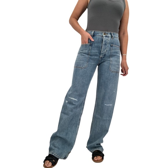 Free People x Sandrine Rose Super Flare Jeans Denim Distressed Pants 26 Rock